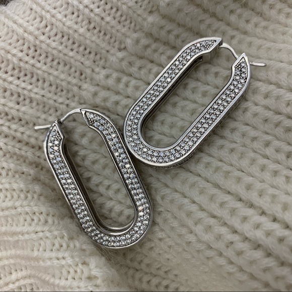 Celine Edwige Crystal Rhodium Hoops - Picture 1 of 8
